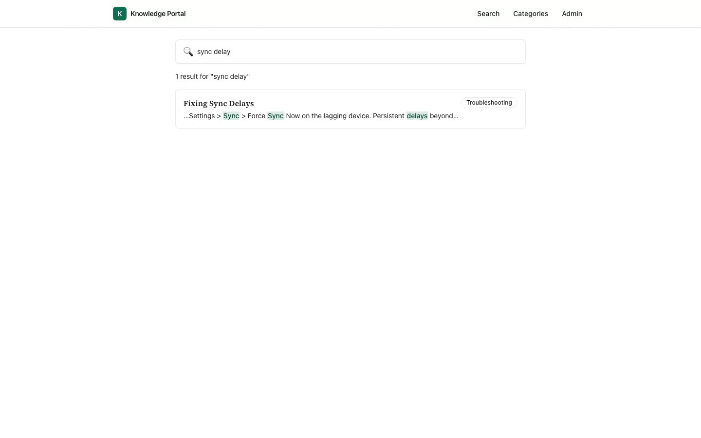 Full-text search results for a real help-center query