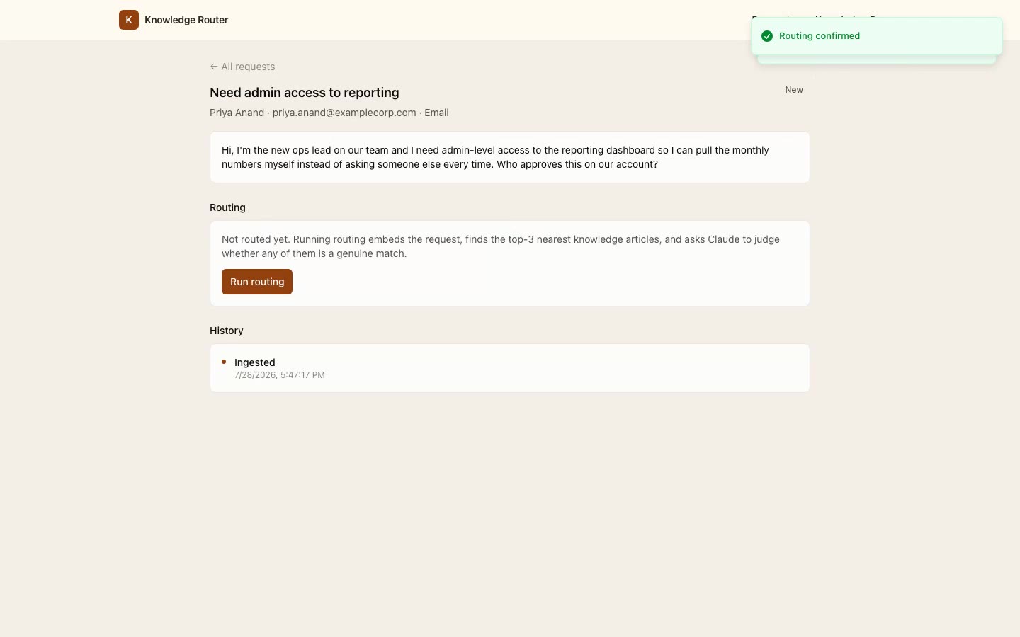 Another request queued for routing confirmation